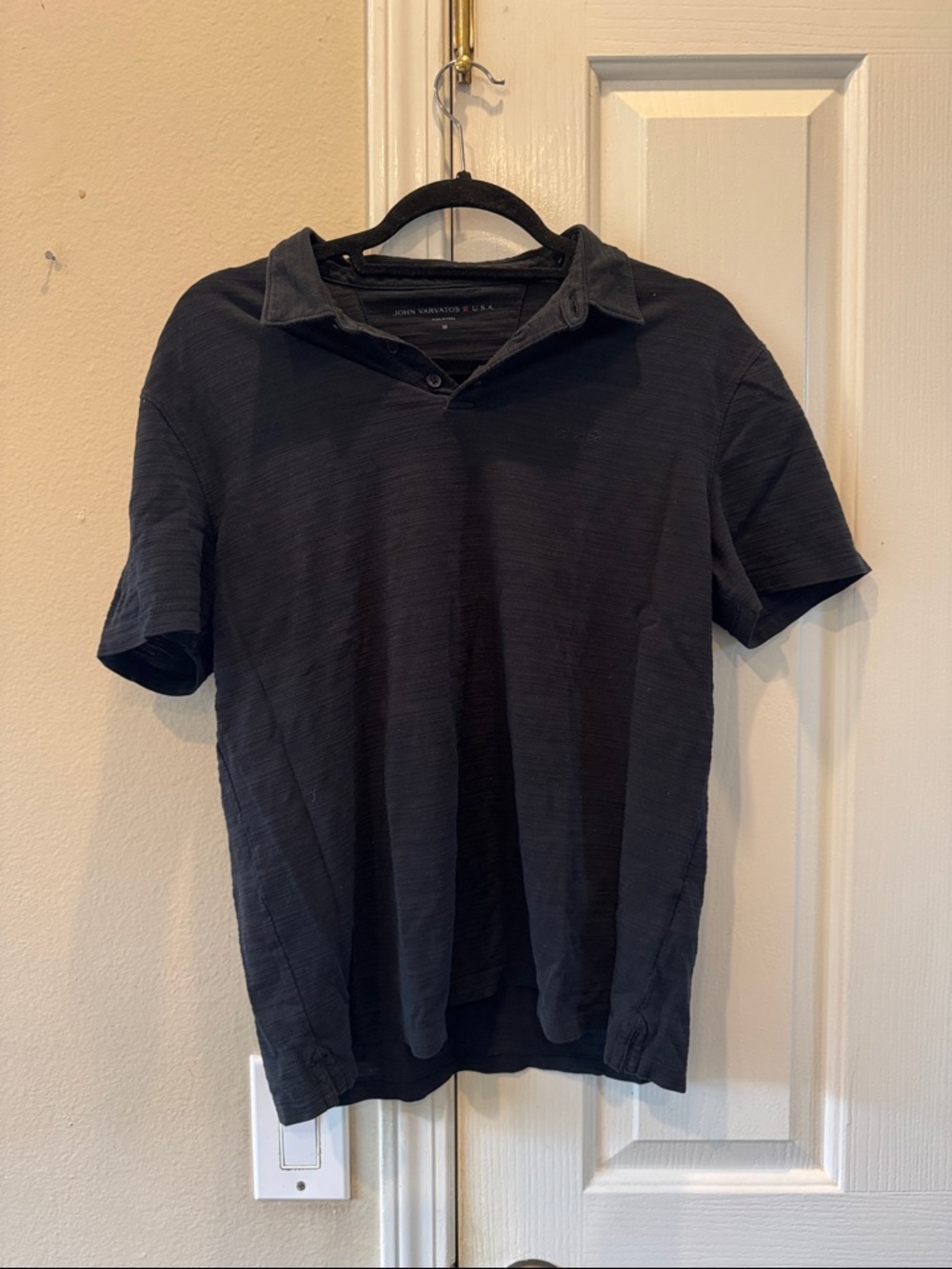 John Varvatos Black Textured Short-Sleeve Polo